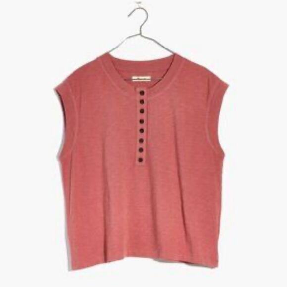 Madewell Garment Dyed Henley Muscle Tee Tshirt US Women's S - Picture 1 of 6